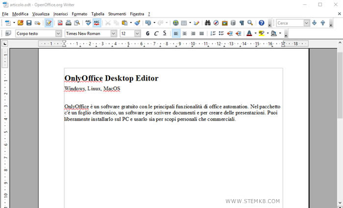 il programma di elaborazione dei testi Writer di Apache OpenOffice