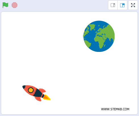 lo sprite "astronave" punta in direzione dello sprite "earth"
