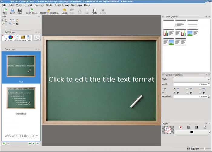 una schermata di esempio del software delle presentazioni di Calligra Stage