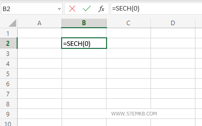 digita =SECH(0) nella cella B2