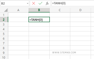 digita =TANH(0) nella cella B2