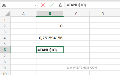 digita =TANH(10) nella cella B6