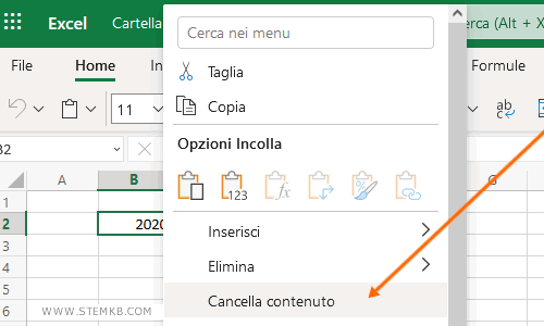 come rimuovere il contenuto di una cella usando il mouse
