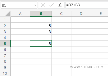il risultato della formula viene mostrato nella cella B5