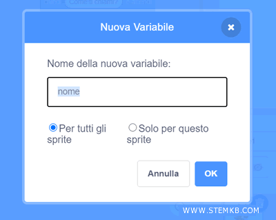 scrivi il nome della nuova variabile