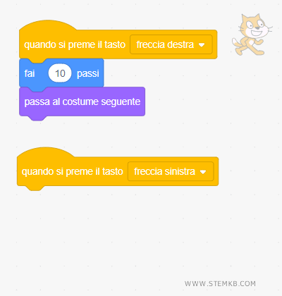 inserisci un blocco "QUANDO SI PREME IL TASTO"