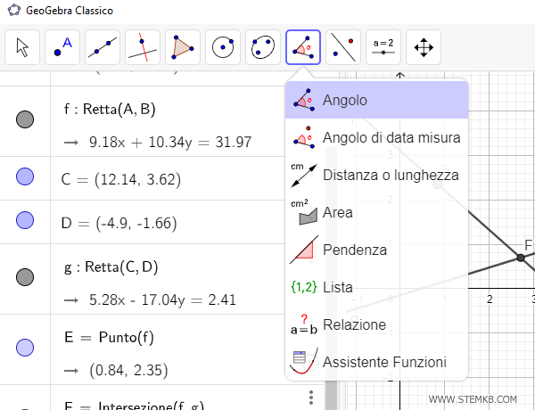 seleziona la voce angolo nel menu superiore