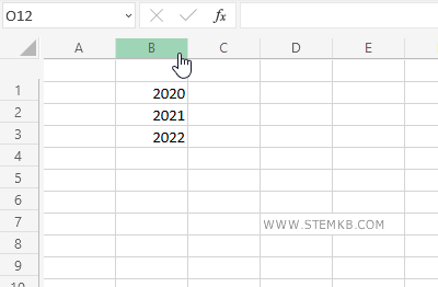 sposta il puntatore del mouse sulla lettera della colonna
