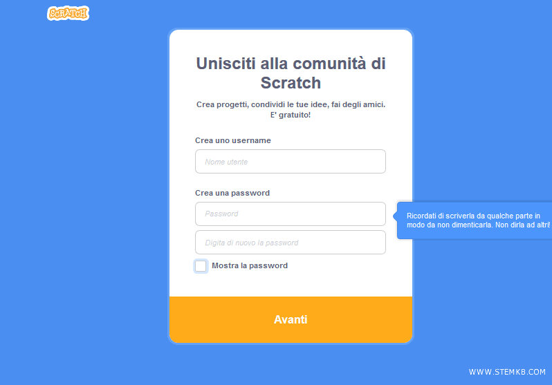 registra un account su Scratch