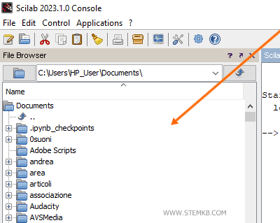 il file browser di Scilab