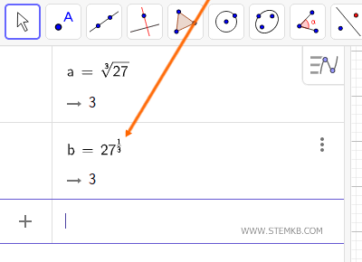 la radice cubica calcolata tramite la potenza con esponente razionale