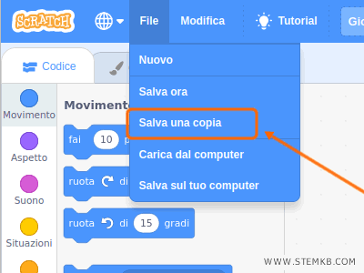 clicca su Salva una copia